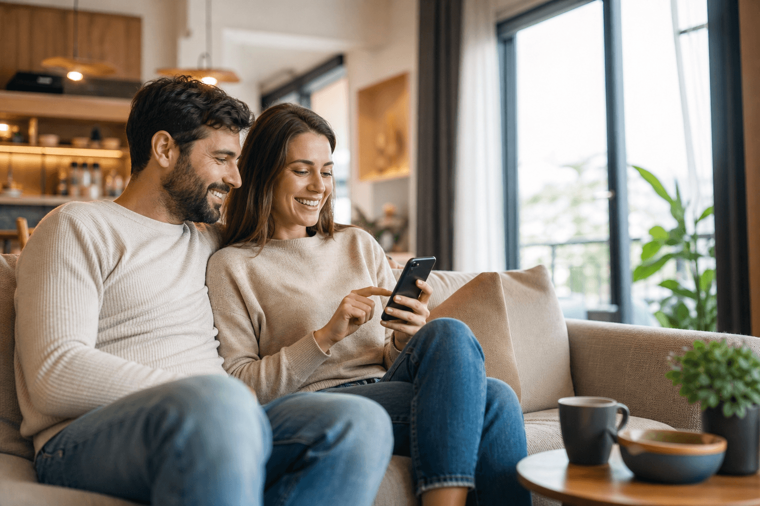 Guests ordering extras comfortably from a vacation rental sofa